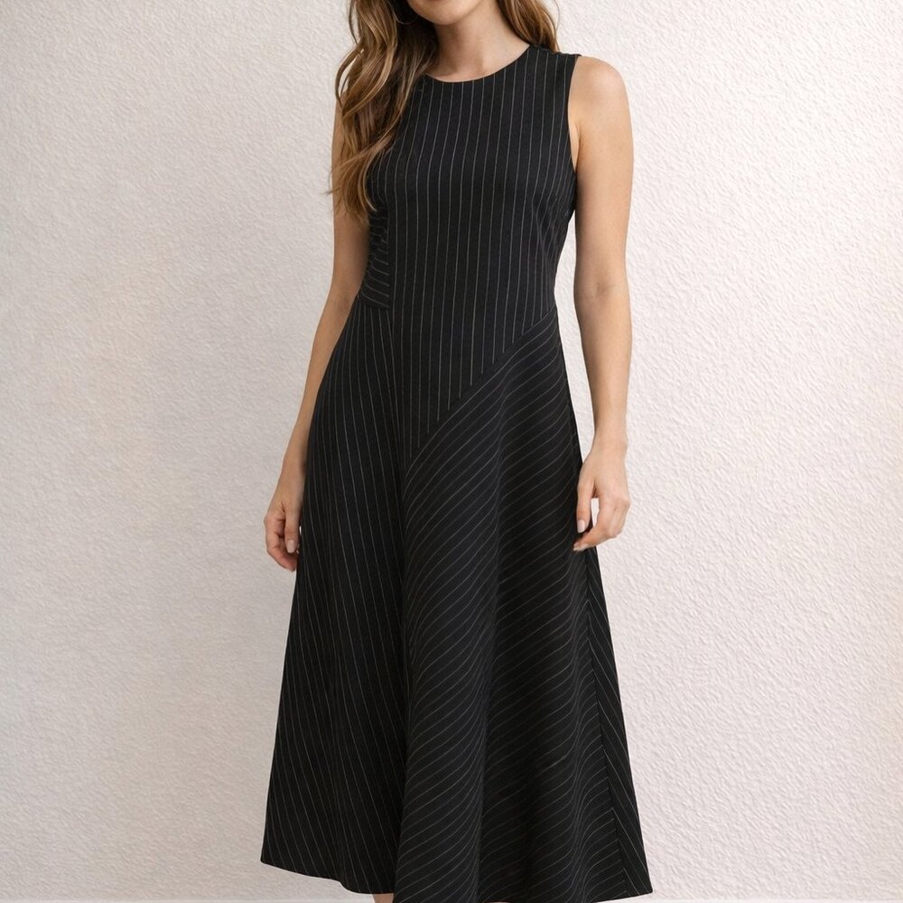 Vince Striped Sleeveless Midi Dress in Black Womens Sz S *$395